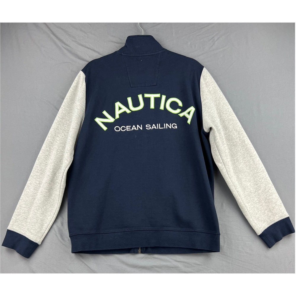 Nautica Track Jacket Mens Large Ocean Sailing Full Zip Navy Gray VDR D27 418